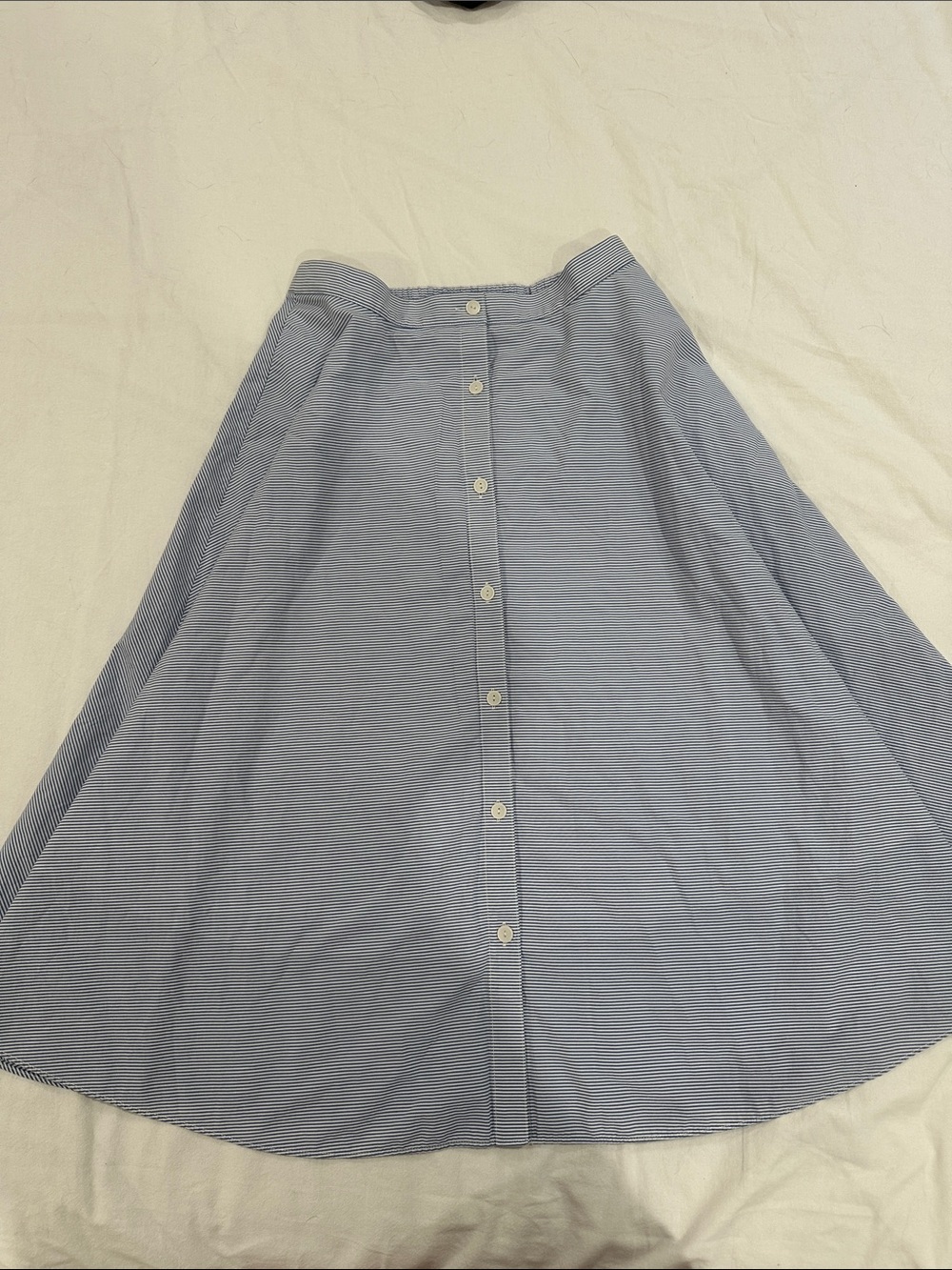 Button-Front A-Line Women's Skirt in Light Blue Stripe